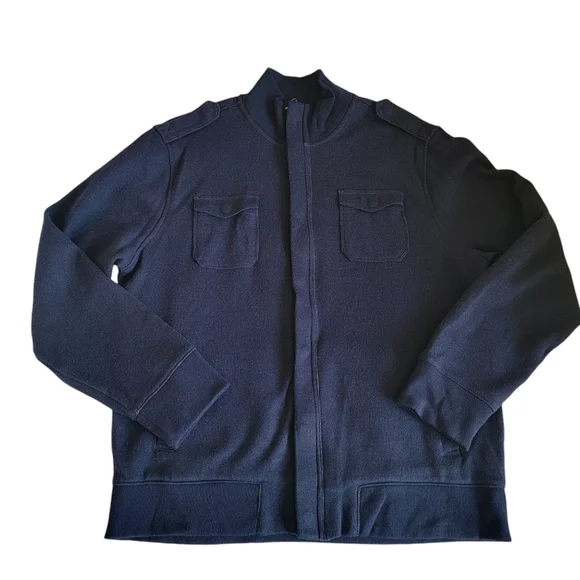 Banana Republic Tactical Sweater Preppy Cardigan Wool Blend Navy Blue Me… - Picture 17 of 17